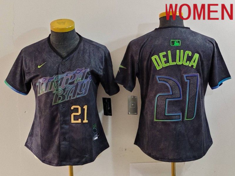 Women Tampa Bay Rays #21 Deluca Black City Edition Nike 2024 MLB Jersey style 2->women mlb jersey->Women Jersey